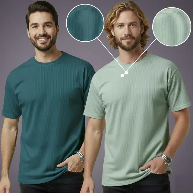 Polyester Round Neck T-shirt for Men, Multicolour, Pack of 2 (L)