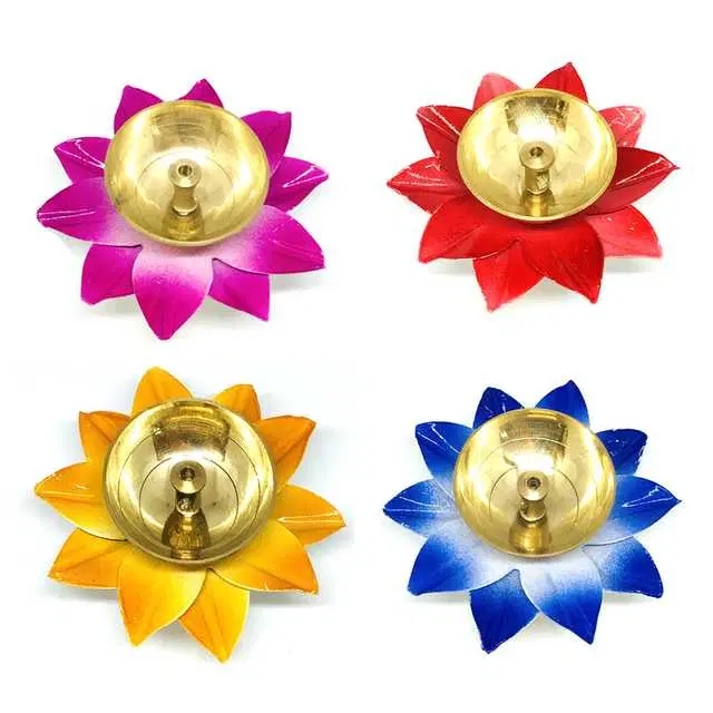 Akhand Diya Tealight Holders For Diwali Home Decoration, Blue & Red, 2 X 2 X 2 Inches, Pack Of 4, Du-020