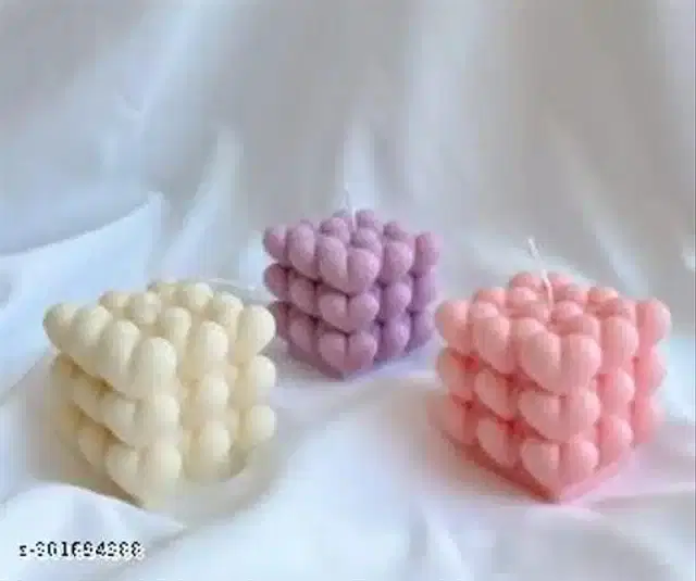 Heart Bubble Shaped Candles, Multicolor, Pack of 3