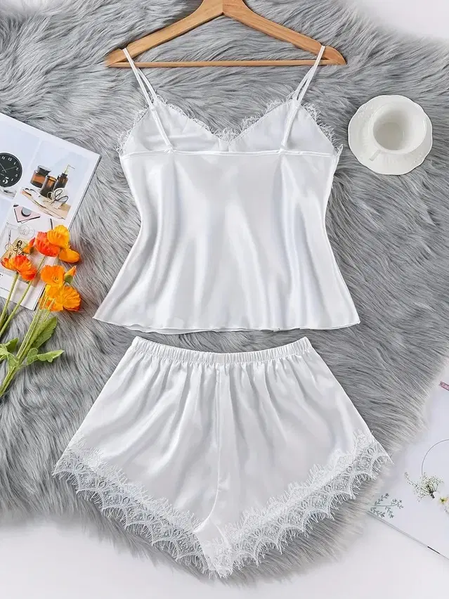 Satin Solid Nightdress for Women (White, Free Size)