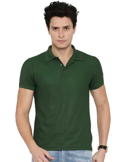 Galatea Cotton Blend Polo T-Shirt (Dark Green, M) (AF-39)