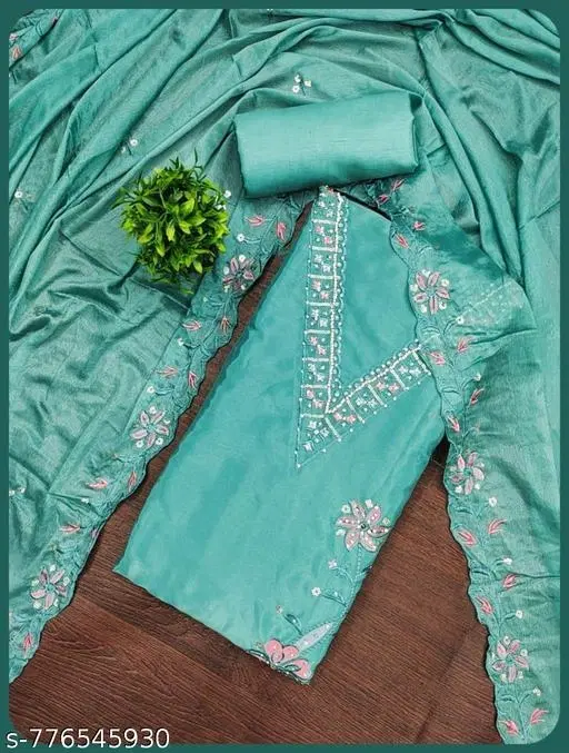 Embroidered Patiala Suits for Women (Blue, 5.85 meter (S)) (6.65 meter (XXL)