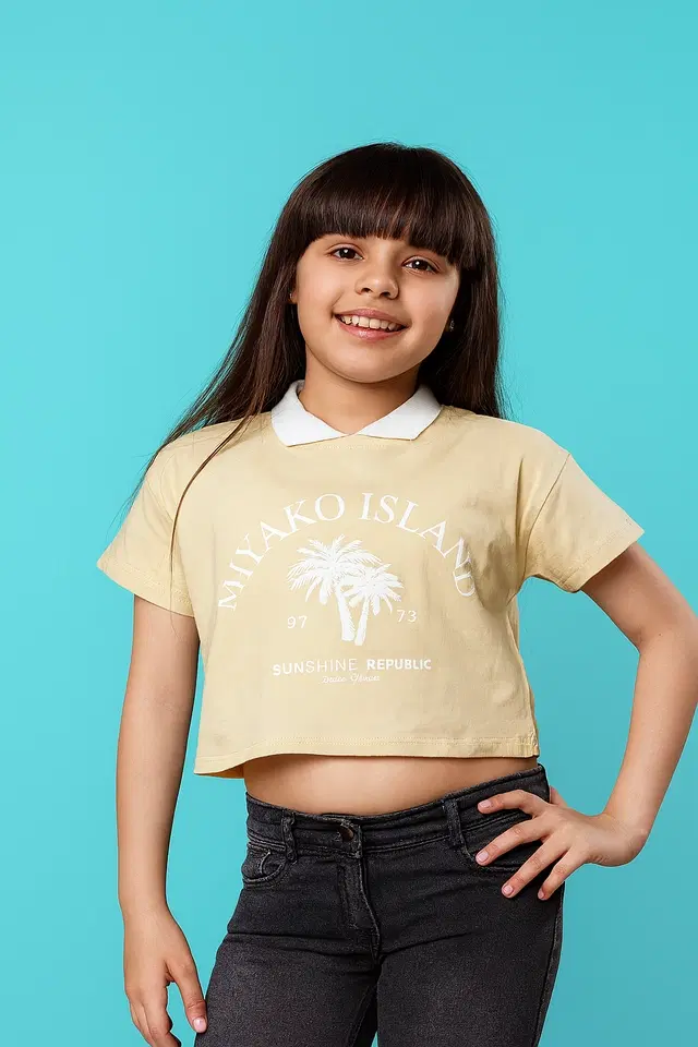 Cotton Printed Tops/Tunics for Girls, Beige (22)