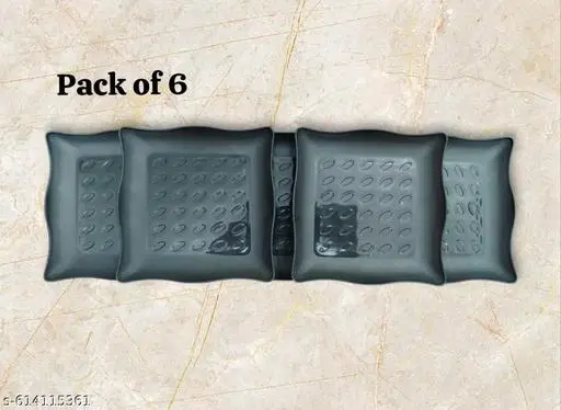 Plastic Plates for Kitchen, Black, Pack of 6