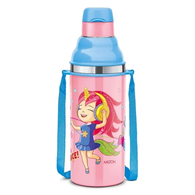 Milton Kool Stunner 400 Kids Plastic Insulated Water Bottle with Straw, 380 ml, Sipper Bottle, Leak Proof, BPA Free, Food Grade, School & Picnic Bottle, Pink