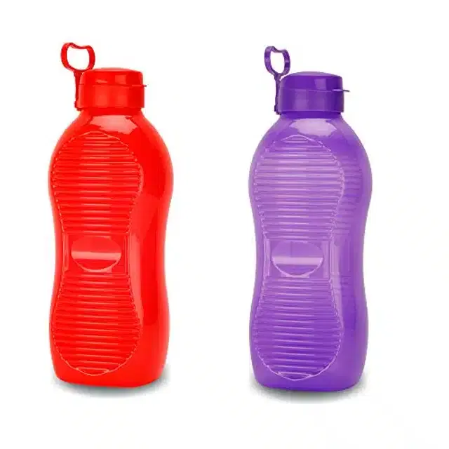 Airtight Plastic Water Bottle with Lid, Red & Purple, 2000 ml, Pack of 2