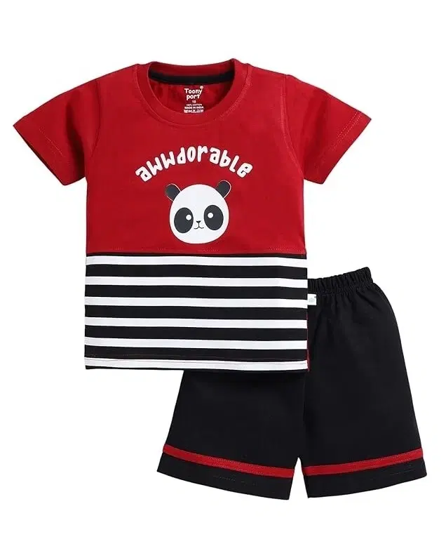 Cotton Blend Printed Clothing Set for Boys, Red & Black (2-3 Years)
