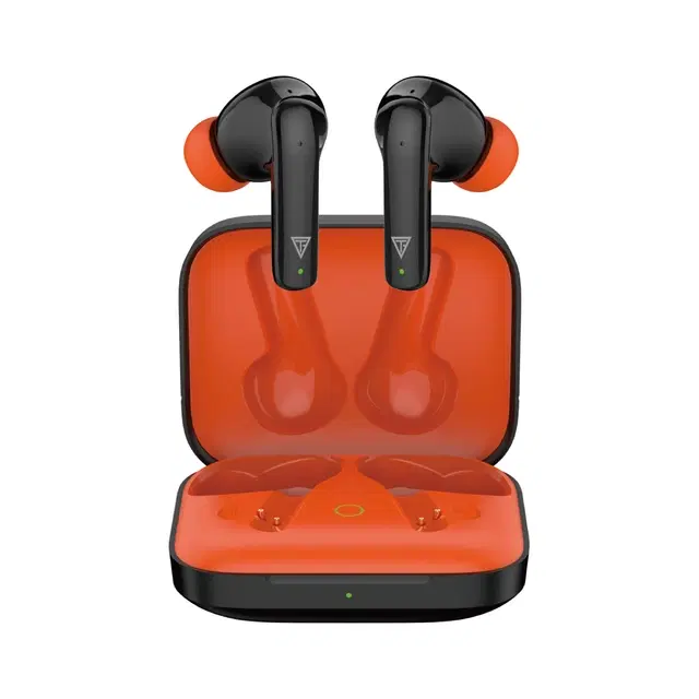 TECHFIRE 221 Plus Earbuds, Black & Orange with 100 HRS Playback, Silicon Mics ENc Technology & 13mm Drivers Bluetooth