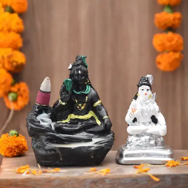 Lord Shiva Fountain Diffuser with Lord Shiva Idol, Multicolor, 4 inches, Set of 2
