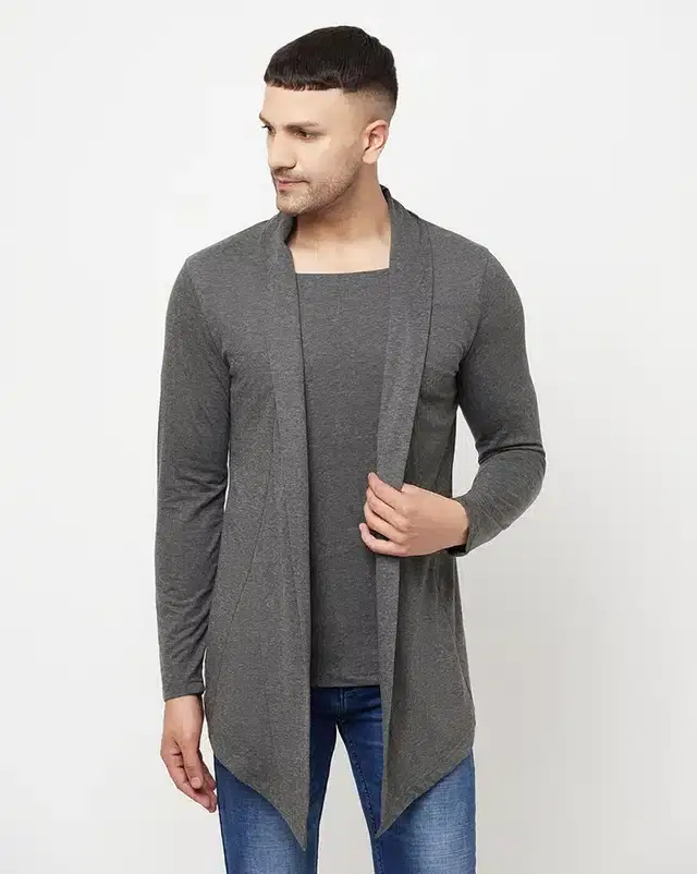 Full Sleeve Shrugs for Men (Grey Melange, S)