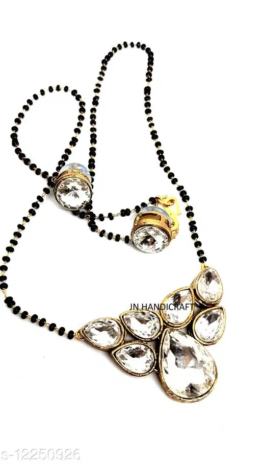 Alloy Mangalsutra With Earring for Women, Black