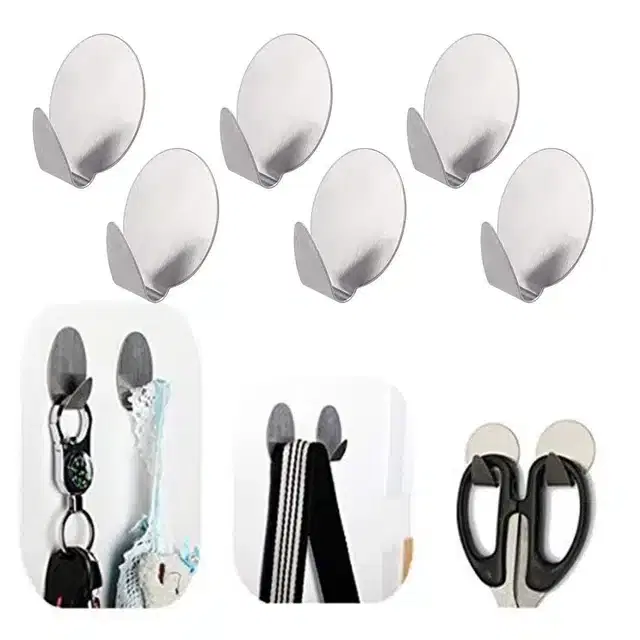 Steel Wall Hooks, Multicolor, Pack of 6