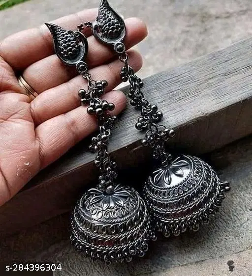 Black Big Jhumka Chain Earring