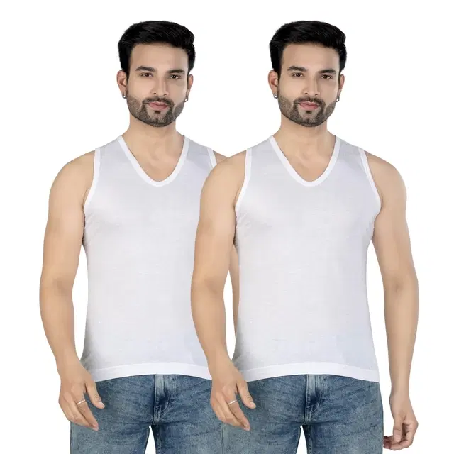 Cotton Jym Vest for Men, White, Pack of 2 (L)