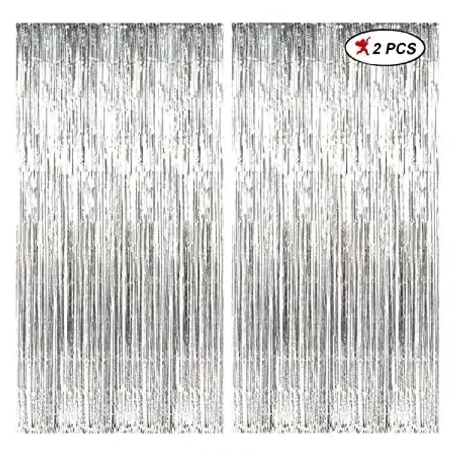 Foil Curtain for Party Decoration, Silver, Pack of 2