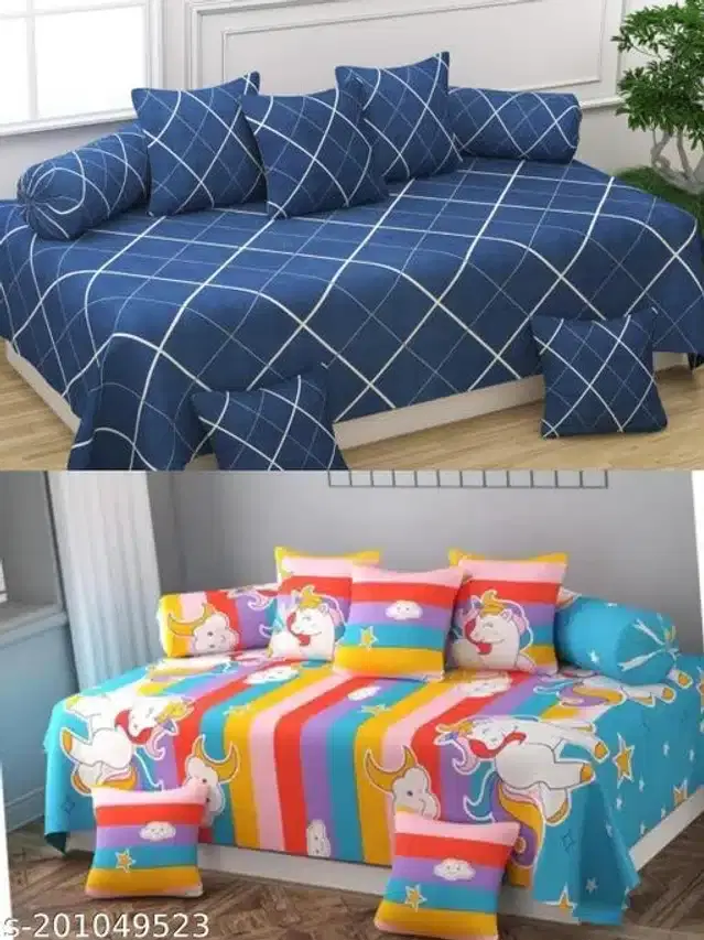 Polycotton Diwan Cover Set, Multicolor, Combo of 2